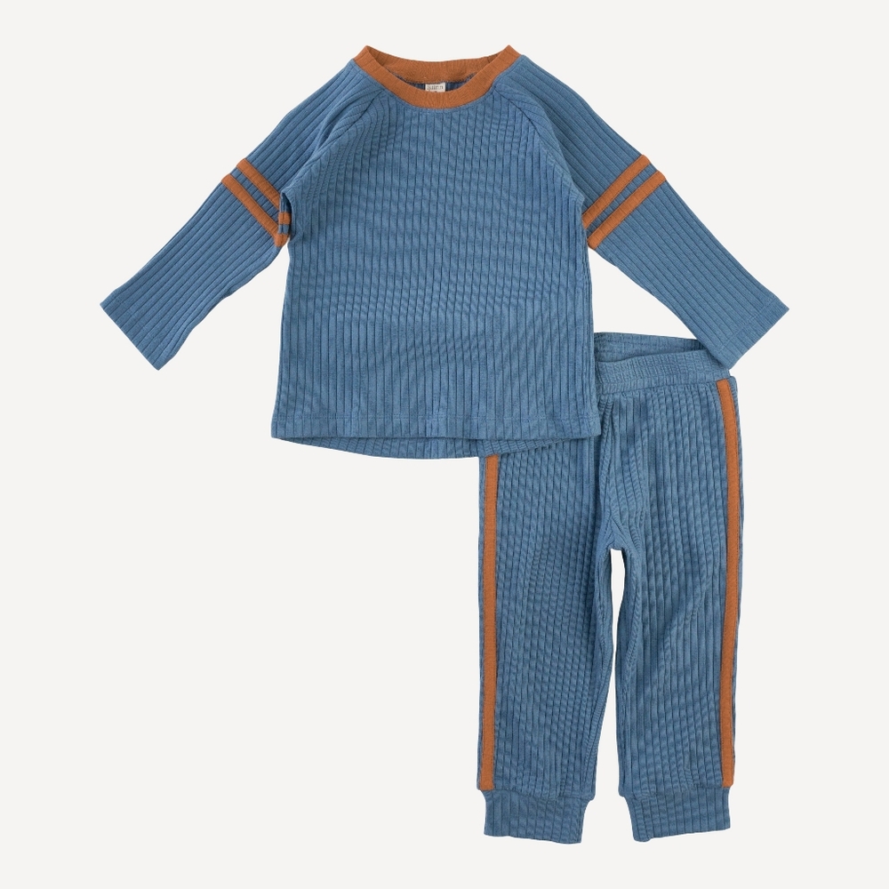 NWT 8Y Kate Quinn long sleeve football set stone blue organic cotton wide rib